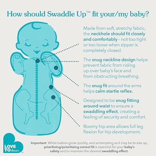 Love to Dream Swaddle UP, Sleep Sack 0-3 Months, Self-Soothing, Improves Sleep, Snug Fit Helps Calm Startle Reflex, Baby Essentials Must Haves Newborn, 1.0 TOG, 13-19 lbs, Safari Green