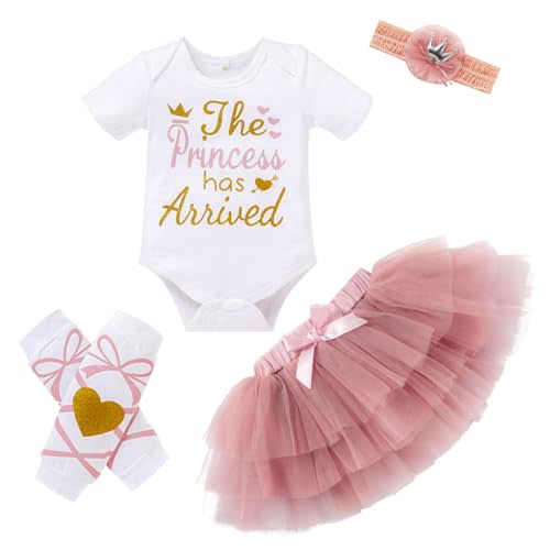 Newborn Baby Girl Outfits Infant Letter Print Romper+Tutu Skirt+Headband+Legging Warmer Coming Home Clothes Set