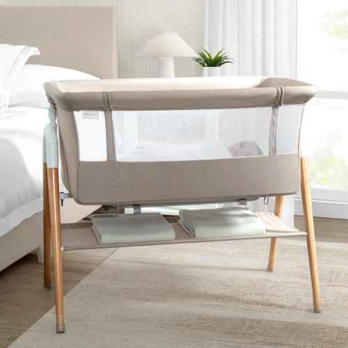 Bondi Adjustable Height Bedside Beechwood Bassinet - Tan Melange