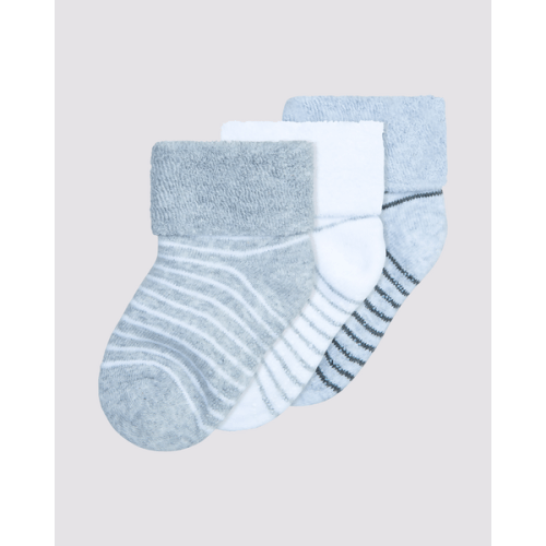 Baby Cotton Blend Terry Turn Top Socks 3 Pack - Underworks - Greys