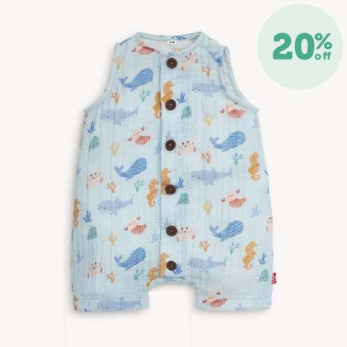 deep sea jubilee cotton gauze magnetic sleeveless romper