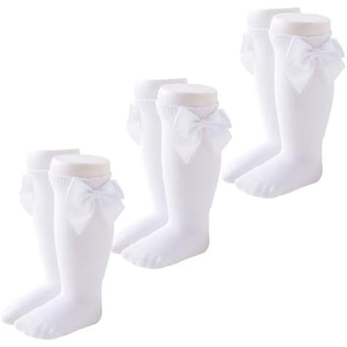 Marchare Baby Girls Knee High Socks Baby Girls Bow Stockings Cotton Uniform Stockings Dress Socks