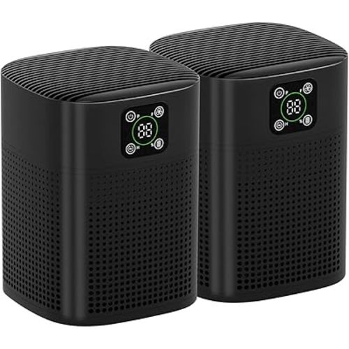 2 Pack Air Purifiers For Home Bedroom, Honeyuan H13 HEPA Air purifier with 360°Air Intake, Coverage up to 650ft², 3 Fan Speeds, Low to 24dB