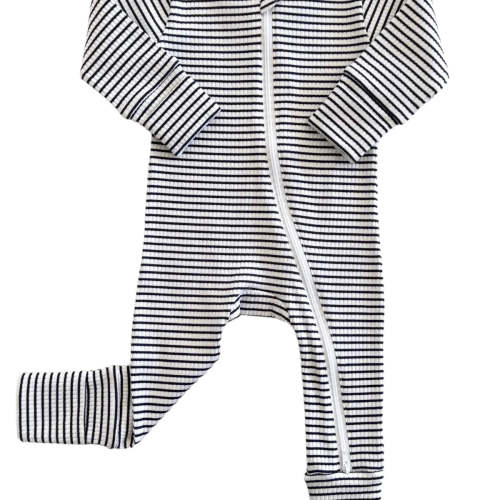 Black Stripe / Organic Ribbed 2-Way Zip Romper