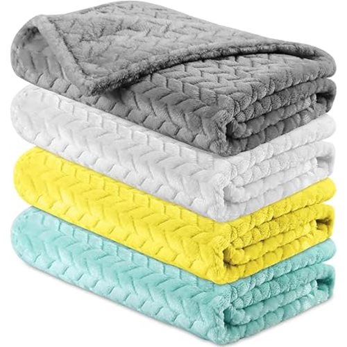 Chumia 4 Pcs Baby Blanket Flannel Cozy Throw Fuzzy Soft Warm Blanket for Newborn Sherpa Fluffy Crib Swaddling Supplies Birthday Baby Shower(24 x 32 Inch,Vibrant Colors)