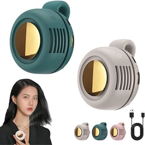 2 Pack Portable Silent Mini Bladeless Fan Clip On, Small Electric Fan With Clip, 2025 New Adjustable 3-Speed Suspended Waist Fans, For Outdoor & Travel & Office, Travel Accessories, Gift(Green+White)
