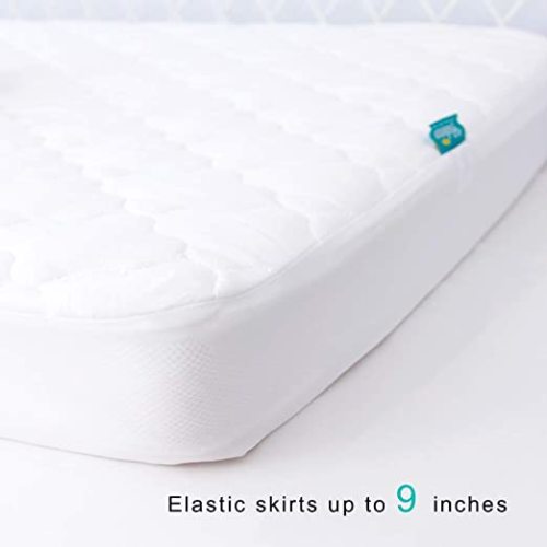 Crib Mattress Protector Waterproof & Noiseless Crib Mattress Pad Cover, Skin Friendly & Breathable & Machine Wash 100% Absorbent Crib Toddler Mattress Protector, (Quilted Improved Thickness) - White - Crib (Pack of 1)