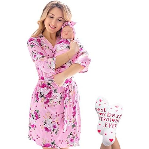 ECO BABY Mommy and Me Robe and Swaddle Set | Maternity Robe and Matching Baby Set for Girl, Boy | Hospital Labor and Delivery