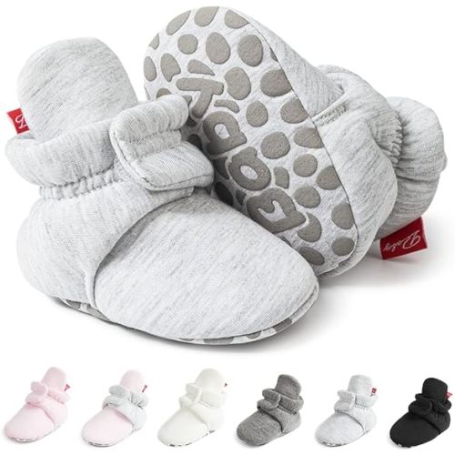 Meckior Infant Baby Boys Girls Cotton Booties Winter Fleece Warm Cozy Socks Soft Bottom Newborn Toddle First Walkers Crib Shoes with Grippers