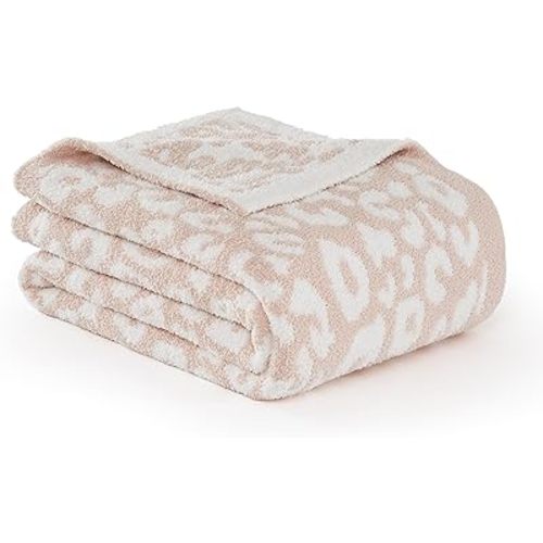 R.SHARE Pink Leopard Cheetah Print Throw Blanket 50x70 Inch Reversible, Super Soft Feather Knit Microfiber Comfy Cozy Lightweight Fluffy Fuzzy Warm Cute for Couch Sofa Chair Bed