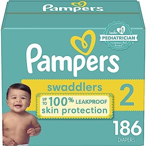 Diapers Size 2, 186 Count - Pampers Swaddlers Disposable Baby Diapers (Packaging & Prints May Vary)