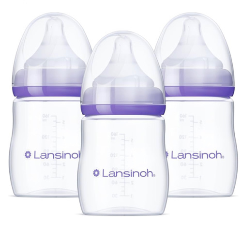 Lansinoh Anti-Colic Baby Bottles for Breastfeeding Babies, 5 Ounces, 3 Count, Includes 3 Slow Flow Nipples, Size S