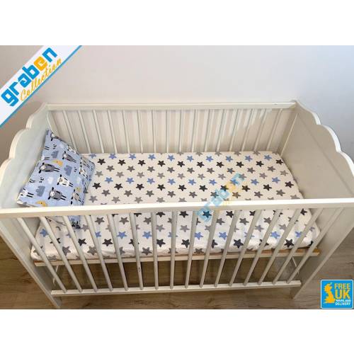100% Cotton Poplin Fitted Sheet & Pillowcase Set For Cot Bed 70cm X 140cm