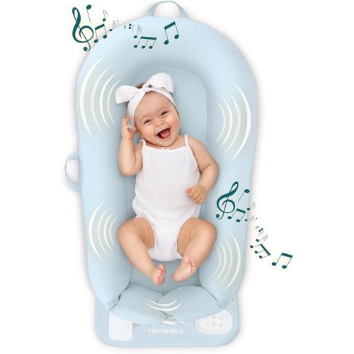 Homedics 3-in-1 Calming Baby Cushion, Soothing Comfort for Newborns & Infants, Snuggling Sensation, Sound and Vibration, Designed for Safety, Cordless, Rechargeable & Machine-Washable, Blue