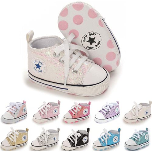 Meckior Baby Girls Boys Canvas Sneakers Soft Sole High-Top Ankle Infant First Walkers Crib Shoes