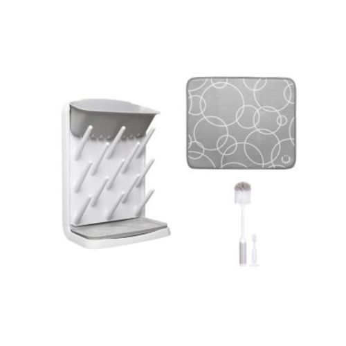 Vertical Bottle Drying Rack, Botte Brush & Microfiber Drying Mat Bundle