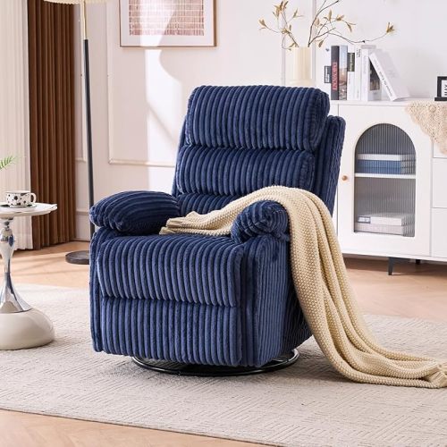 Adult 360° Rocking Recliner Chair，Nursery Rocker Reclining Chair with Side Pocket, a Comfy upholstered Single Sofa Armchair. Suitable for Living Room, Bedroom Nursing use, Velvet Fabric in Beige