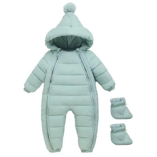 Baby Snowsuit Newborn Winter Unisex Jumpsuit Infant Hooded Double Zipper Romper Girls Boys Warm Outwear