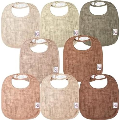 Muslin Baby Drooling Bibs 8 Pack, 100% Cotton Square Adjustable Bandana Bibs Gift for Baby Girls Boys Teething Drool