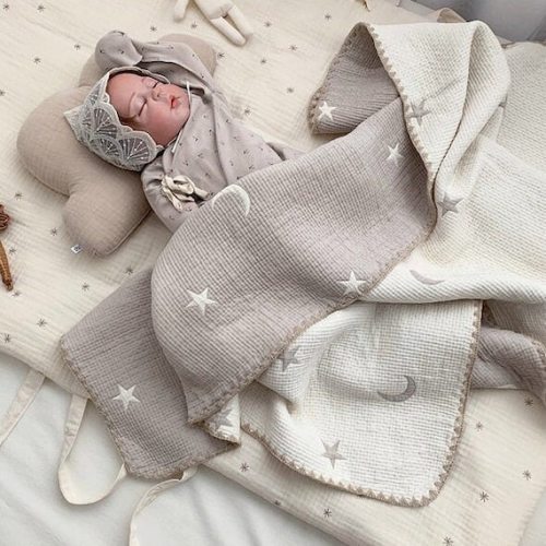 Reversible Jacquard Cotton Handmade Baby Blanket, Baby Shower Gift, Newborn Moon Star Blanket - Etsy