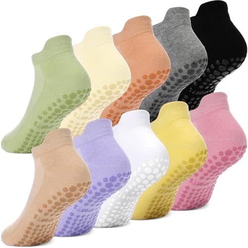 Geyoga 10 Pairs Non Slip Yoga Socks Anti Skid Sticky Grippers Socks Hospital Slipper Socks for Men Women Pilates Ballet Barre