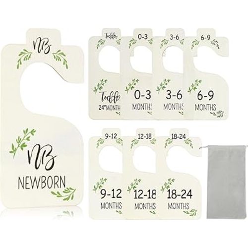 Baby Closet Dividers for Clothes Organizer - Set of 8 Wooden Double-Sided Baby Clothes Size Hanger Dividers Baby Closet Organizer from Newborn to Toddler for Nursery Decor (Style A)