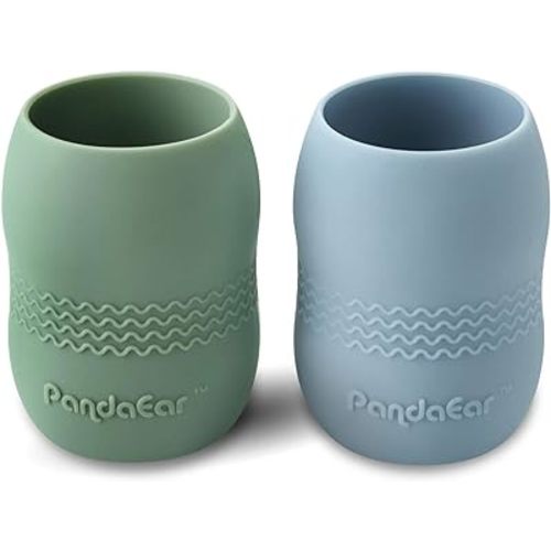 PandaEar 2 Pack100% Tiny Silicone Drinking Training Cup for Baby and Toddler (Blue/Green)