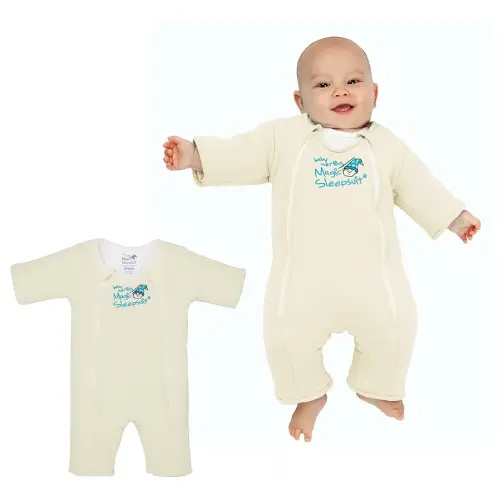Baby Merlin's Magic Merlin Sleepsuit - Microfleece Baby Transition Swaddle - Sleep Suit for Infants 3-6 Months - Soft Cotton, Double Zipper for Easy Diaper Changes - Cream