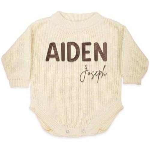 Personalized Chunky Knit Sweater Romper, Custom Baby Name, Embroidered Baby Outfit, Infant One-Piece Keepsake