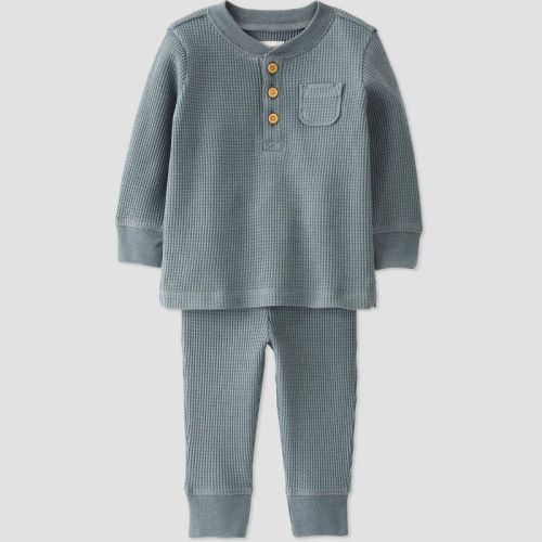 Little Planet by Carter’s Baby 2pc Waffle Top & Bottom Set - Slate Gray, Size: Newborn