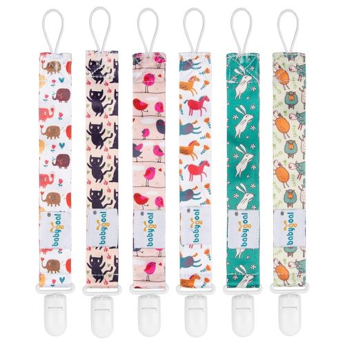 Babygoal Rabbit Pacifier Clips, 6 Pack Binky Paci Holder and Leash for Boys and Girls Fits for Most Pacifier, Binkie Styles & Baby Teethers & Toys and Easter Gift 6PB03