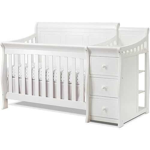 Sorelle Furniture Princeton Elite Crib and Changer with Solid Panel Back Classic -in- Convertible Diaper Changing Table Non-Toxic Finish Wooden Baby Bed Toddler Full-Size Nursery - White