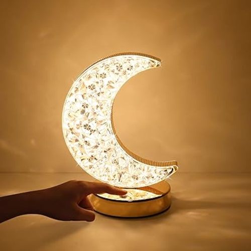 Moon Lamp, Crystal Lamp 3 Color Modes & Touch Control, Cute Night Light for Kids Girls Birthday, Bedroom,Ramadan Decorations