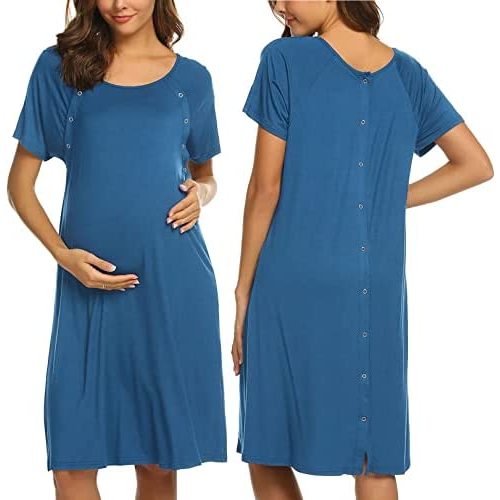 Ekouaer Women’s Nursing/Delivery/Labor/Hospital Nightdress Short Sleeve Maternity Nightgown with Button S-XXL