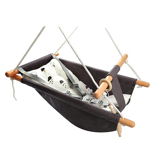 Tislly Baby Swing Outdoor and Indoor, Baby Hammock Toddler Swings, Baby Swing Outside Comfortable Wooden Midew Proof, Adjustable 5-Point Safety Belt, Great Gift for Baby Boys Girls Kids,Grey Cloud