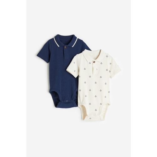 2-pack Bodysuits with Collar, Natural white/anchors