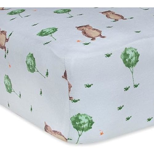 Burt's Bees Baby - Fitted Crib Sheet, Girls & Unisex 100% Organic Cotton - Storybook Bear