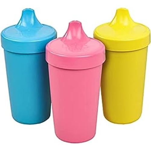 Re-Play Made in The USA 3pk No Spill Sippy Cups for Baby, Toddler, and Child Feeding - Aqua, Sky Blue, Yellow (Surf)