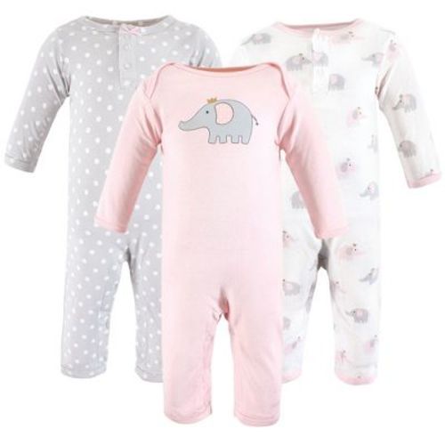 Hudson Baby Infant Girls Cotton Coveralls, Pink Gray Elephant, 6-9 Months