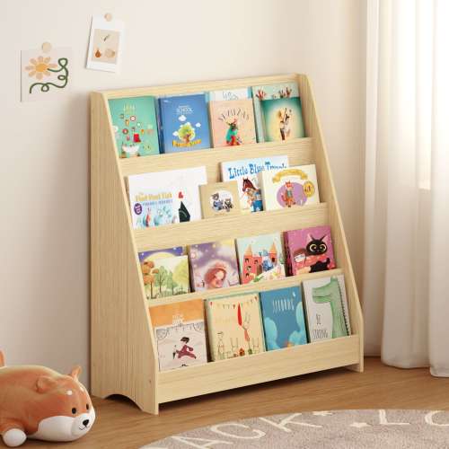 LOVMOR 4-Tier Kids Bookshelf Toddler Book Display Shelves Helps Keep Bedrooms Playrooms and Classrooms Organized Natural