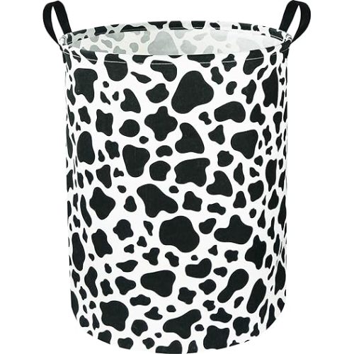 Cow Laundry Basket,Collapsible Baby Nursery Hamper,Waterproof Kids Toys Storage Bin with Handles for Bedroom,Room Decor,Gift Basket(Cow Stria)