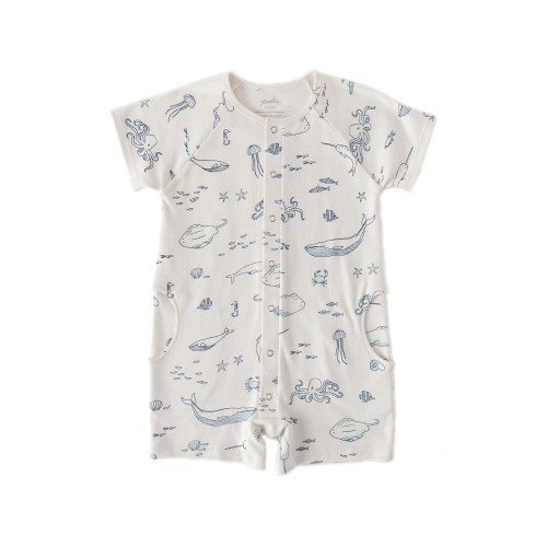 Baby Life Aquatic Rolled Cuff Short Romper, 6-12M, Navy