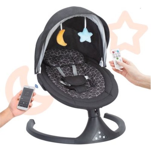 Aprpink 5-in-1 Large Baby Swing Bouncer with Rocking, Mosquito Net&Cute Toys Black Striped for Child, 1 Count