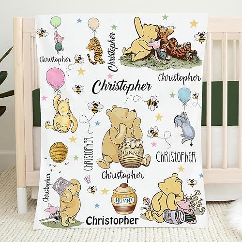 Personalized Pooh Bear Blanket, Soft Cozy Fleece Custom Blanket for Kids, Custom Baby Throw with Name, Baby Nursery Theme, Birthday Gift for Kids, Newborn Bed Throw - #5
