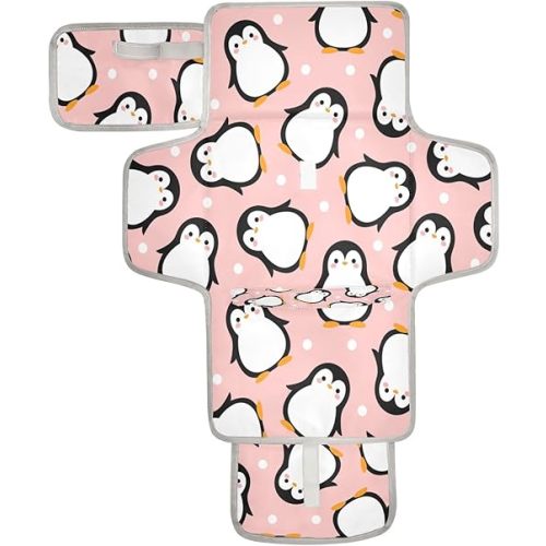 Penguins Baby Portable Changing Pads Winter Newborn Diaper Changing Mat Reusable Diaper Changing Station for Baby Toddlers Girls Boys Shower Gifts