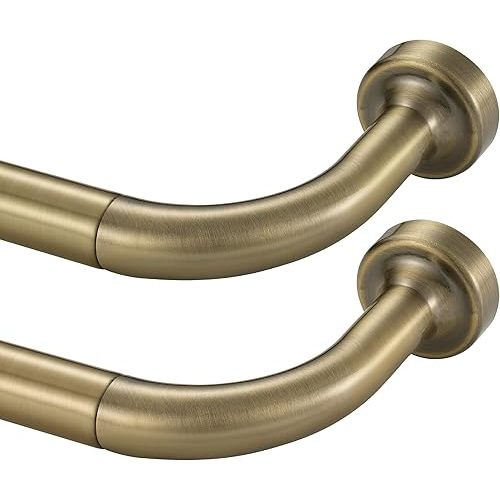 2 Pack Wrap Around Curtain Rod for Windows 28-56",Internal Splicing 1 Inch Diameter Disc Curtain Rod,Adjustable Room Darkening Curtain Rod with Aluminum Finials and Brackets,Antique Bronze
