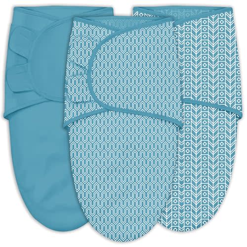 SWEET DOLPHIN 3-Pack Baby Swaddle Sleep Sacks - Newborn Swaddle Blanket with Soft Cotton - Ergonomic Wrap for Boys and Girls, 0-3 Months, Peacock Blue