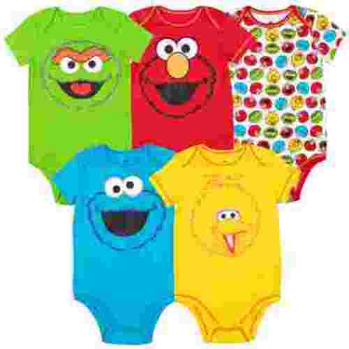 Sesame Street Elmo Cookie Monster Big Bird Infant Baby Boys 5 Pack Bodysuits Newborn to Infant