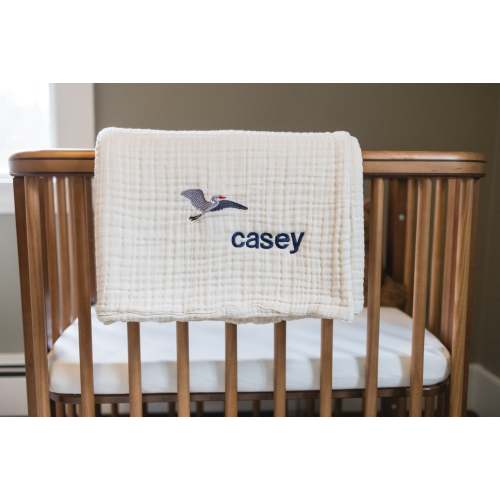 Dye-Free Natural All-Season Organic Muslin Mini Stork Blanket with Monogram Option