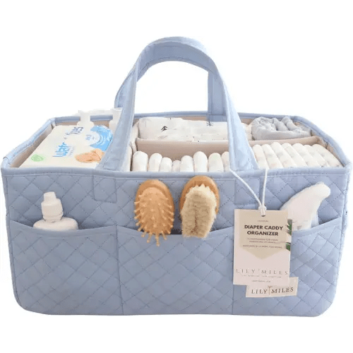 Lily Miles Baby Diaper Caddy Organizer, Quilted Nursery Storage Organizer for Newborn Essentials and Diaper Changing Station, Gift for Baby Shower and Registry Must-Have (Baby Breeze)
